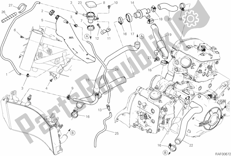 All parts for the Cooling Circuit of the Ducati Diavel 1260 Thailand 2019